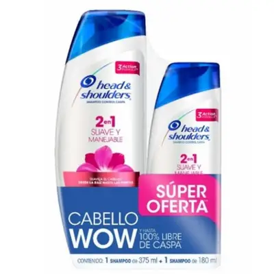 SHAMPOO HEAD AND SHOULDERS 375 ML + SHAMPOO HEAD AND SHOULDERS 180 ML SUAVE Y MANEJABLE 2